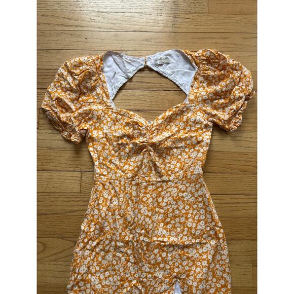 SEVEN WONDERS Orange Floral Shiloh Midi Dress Yellow Size S - Picture 7 of 7